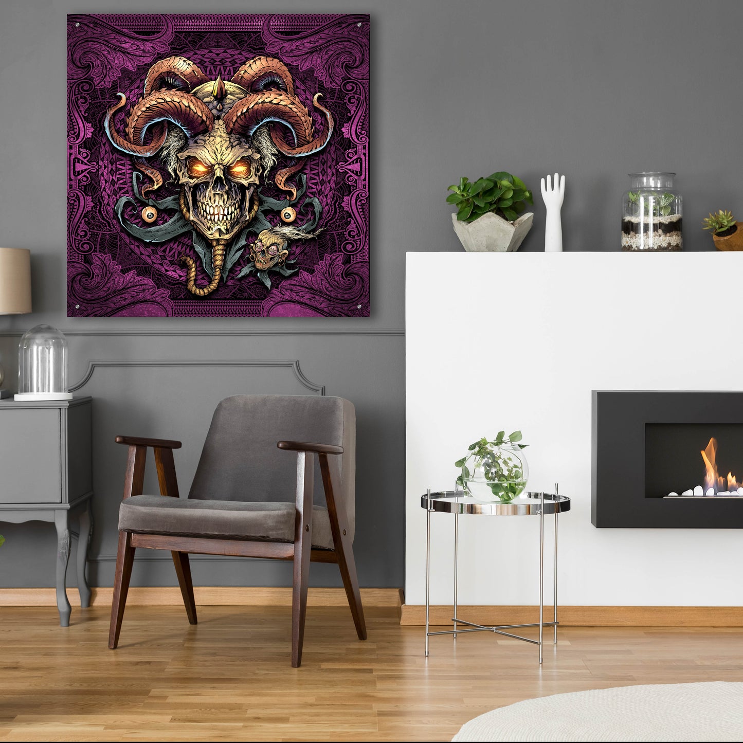 Epic Art 'Jester Skull With Horns' by Flyland Designs, Acrylic Glass Wall Art,36x36