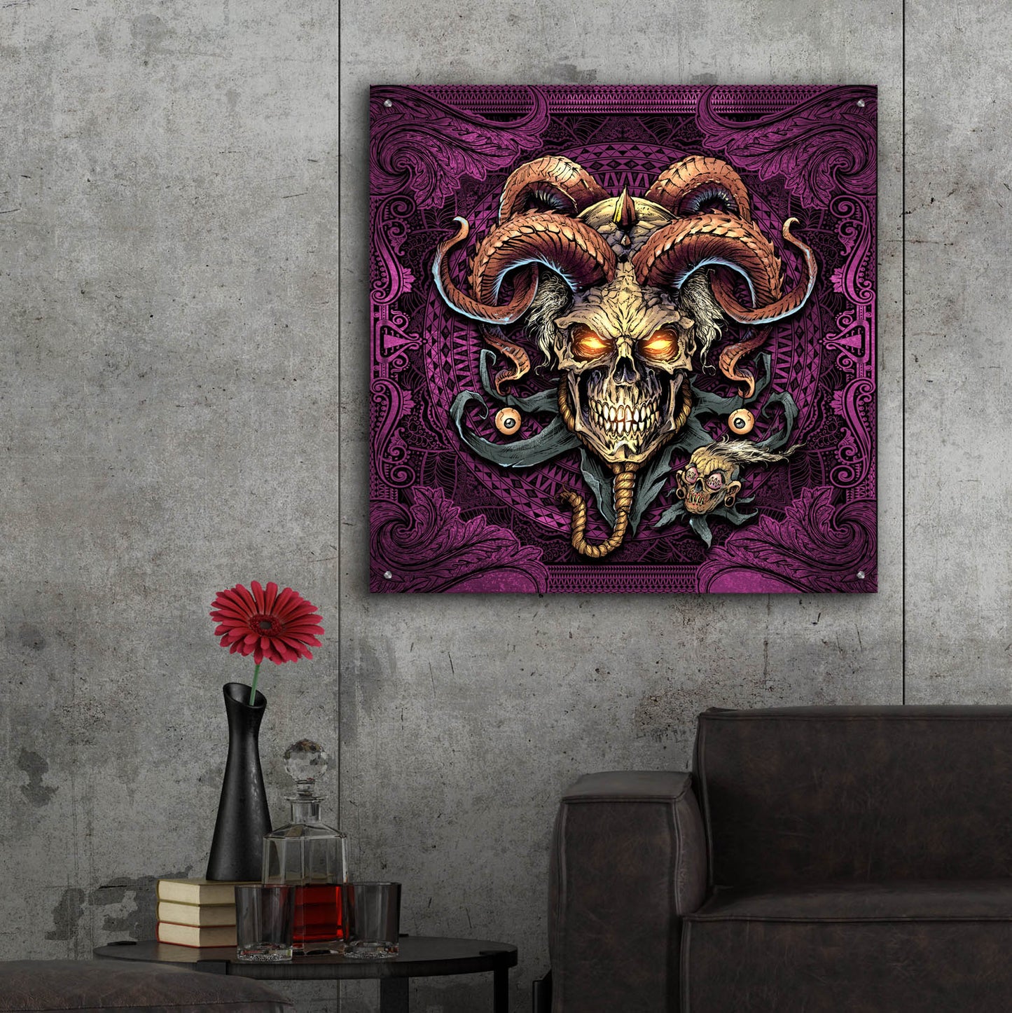 Epic Art 'Jester Skull With Horns' by Flyland Designs, Acrylic Glass Wall Art,36x36