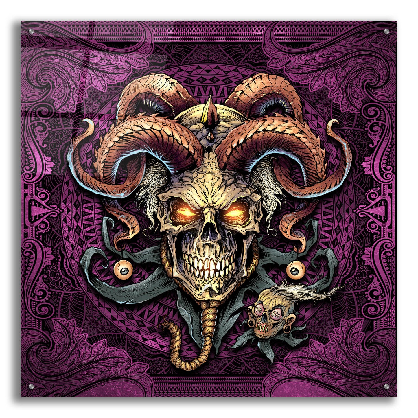 Epic Art 'Jester Skull With Horns' by Flyland Designs, Acrylic Glass Wall Art,36x36