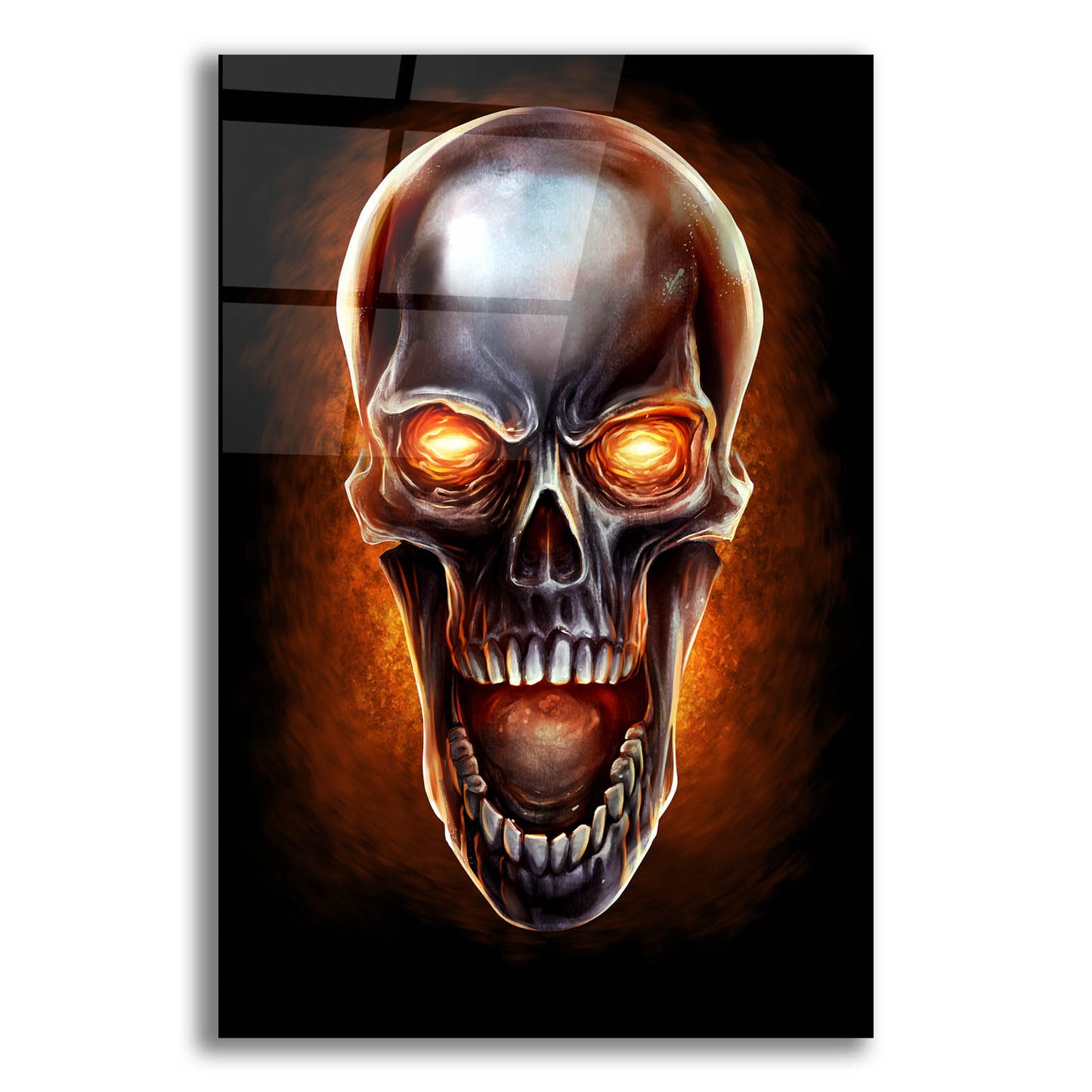 Epic Art 'Metal Fire Skull' by Flyland Designs, Acrylic Glass Wall Art,12x16