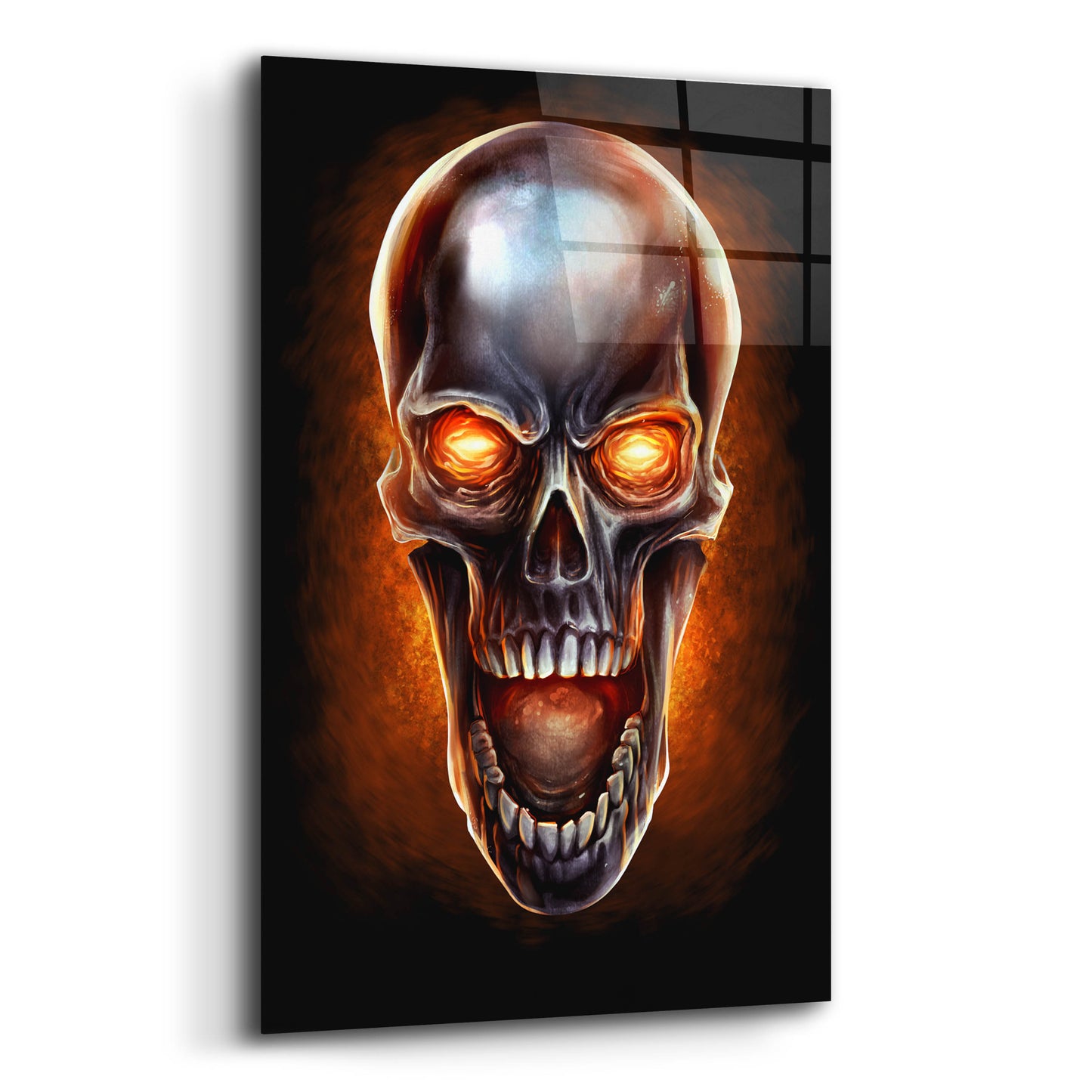 Epic Art 'Metal Fire Skull' by Flyland Designs, Acrylic Glass Wall Art,16x24