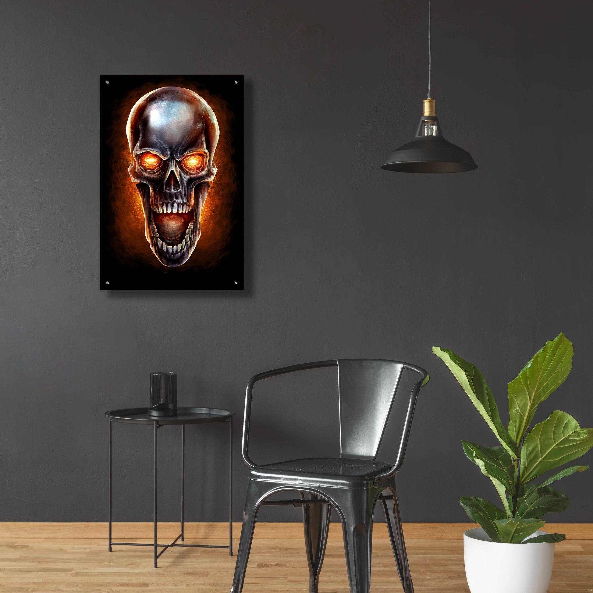 Epic Art 'Metal Fire Skull' by Flyland Designs, Acrylic Glass Wall Art,24x36