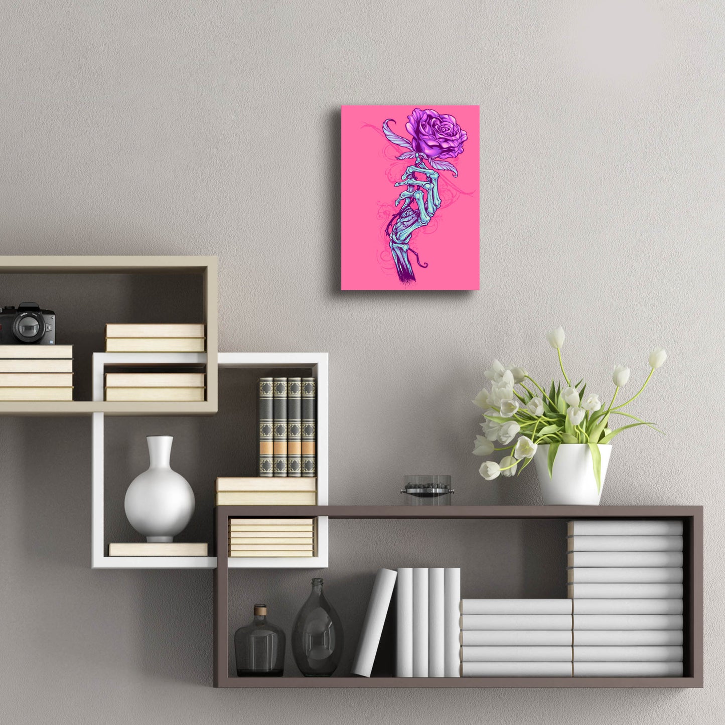 Epic Art 'Skeleton Hand With Rose' by Flyland Designs, Acrylic Glass Wall Art,12x16