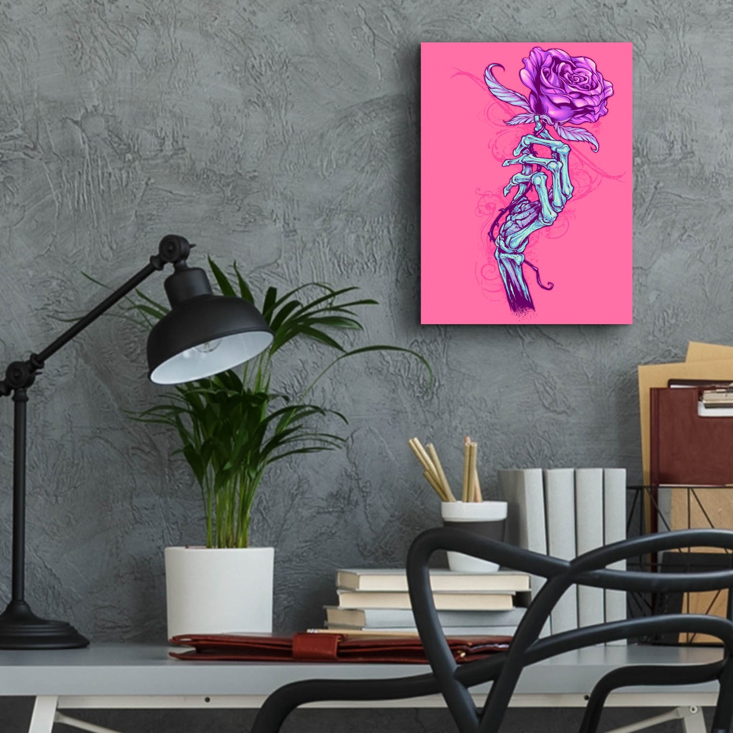 Epic Art 'Skeleton Hand With Rose' by Flyland Designs, Acrylic Glass Wall Art,12x16