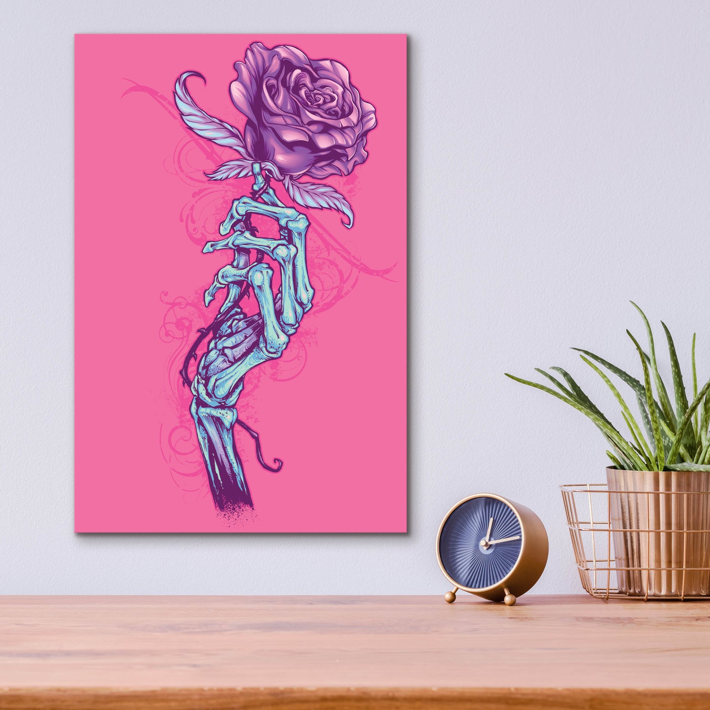 Epic Art 'Skeleton Hand With Rose' by Flyland Designs, Acrylic Glass Wall Art,12x16