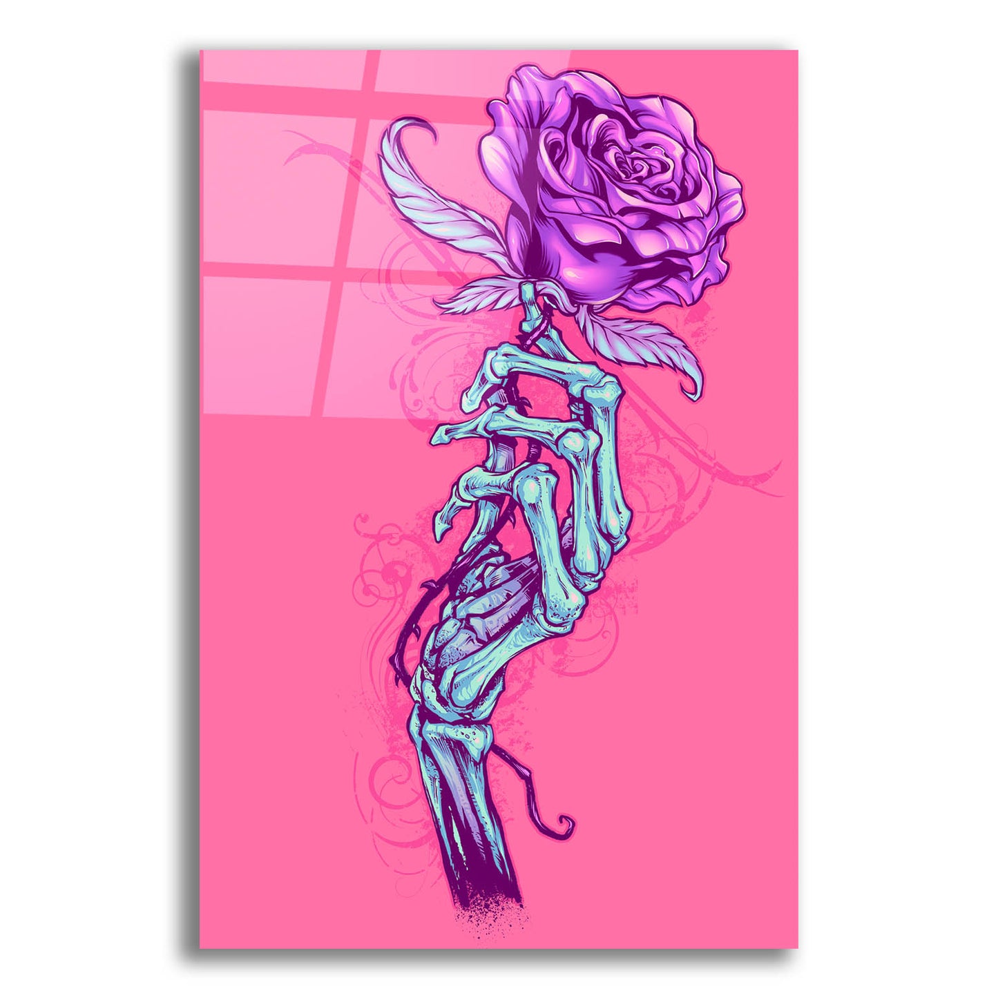 Epic Art 'Skeleton Hand With Rose' by Flyland Designs, Acrylic Glass Wall Art,12x16