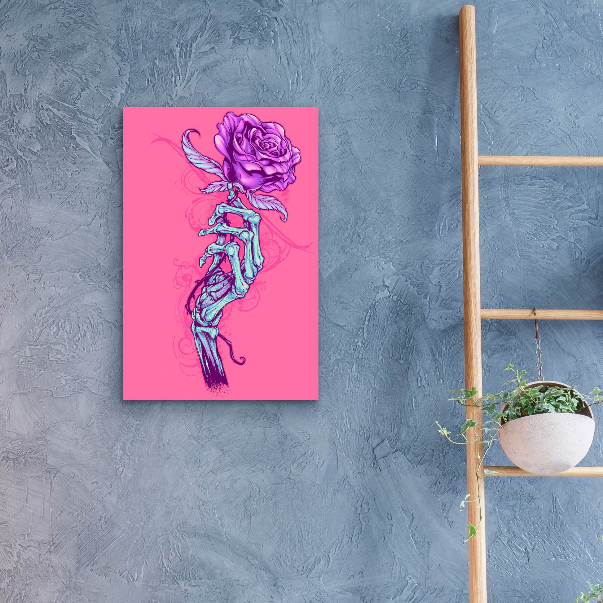 Epic Art 'Skeleton Hand With Rose' by Flyland Designs, Acrylic Glass Wall Art,16x24