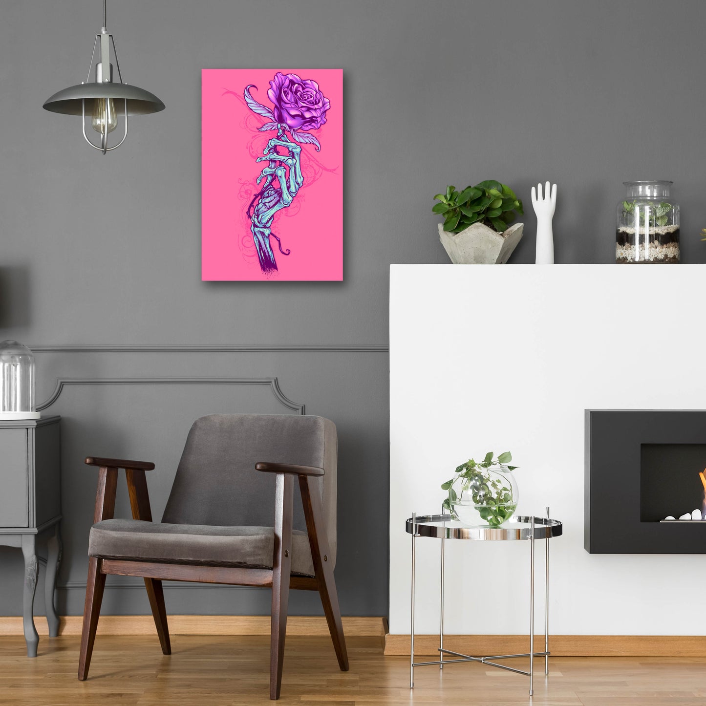 Epic Art 'Skeleton Hand With Rose' by Flyland Designs, Acrylic Glass Wall Art,16x24