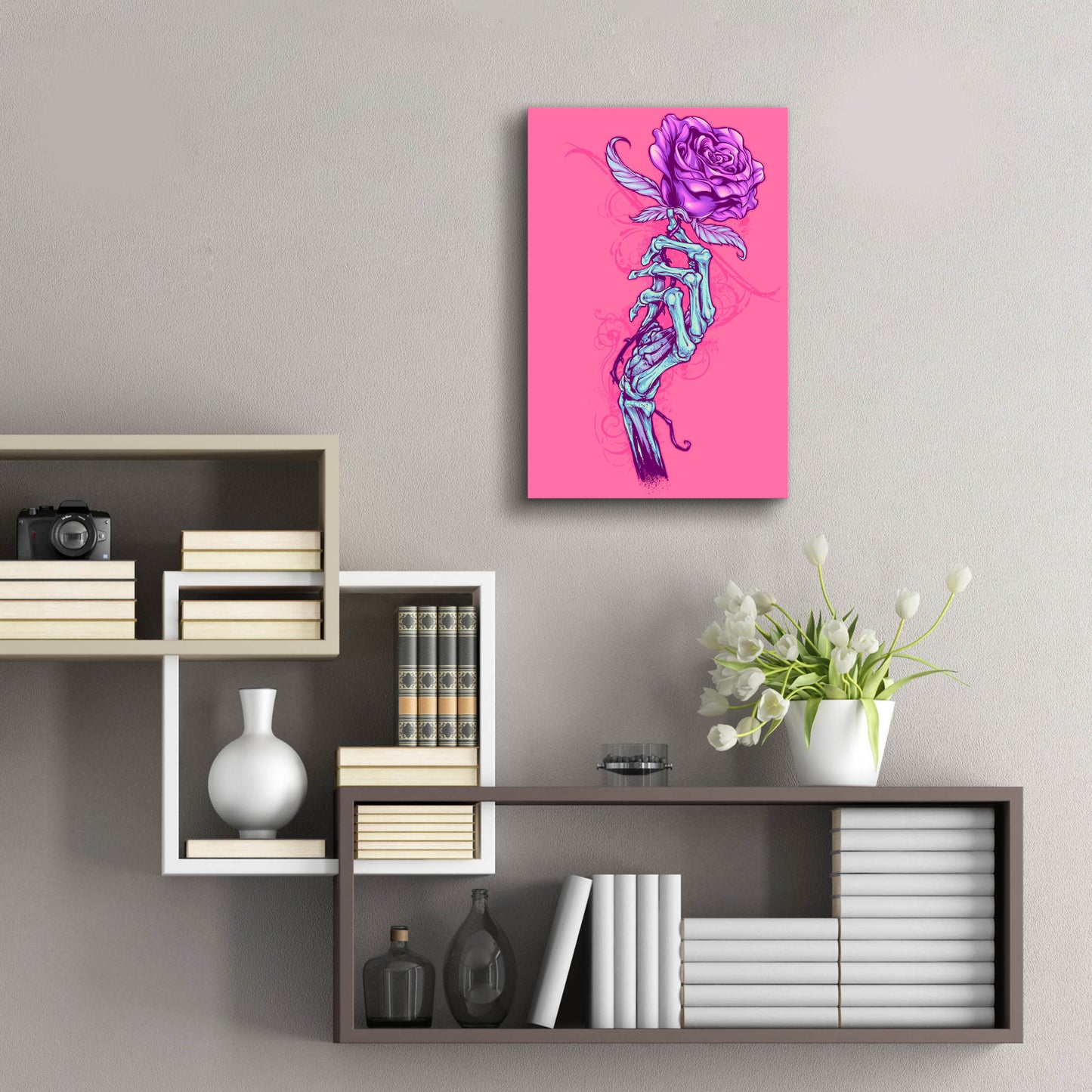 Epic Art 'Skeleton Hand With Rose' by Flyland Designs, Acrylic Glass Wall Art,16x24