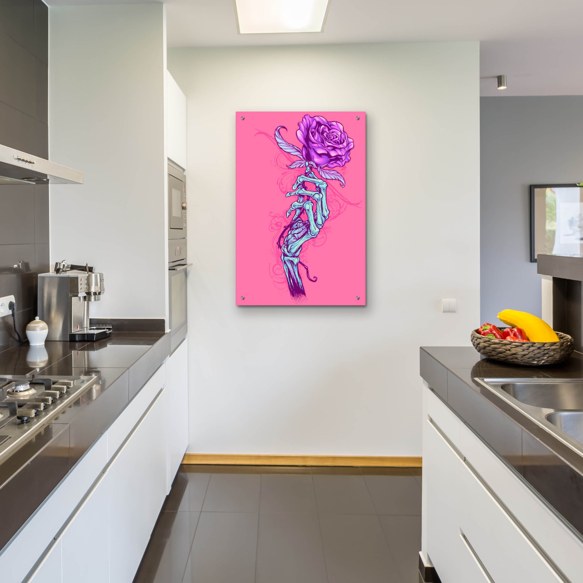 Epic Art 'Skeleton Hand With Rose' by Flyland Designs, Acrylic Glass Wall Art,24x36