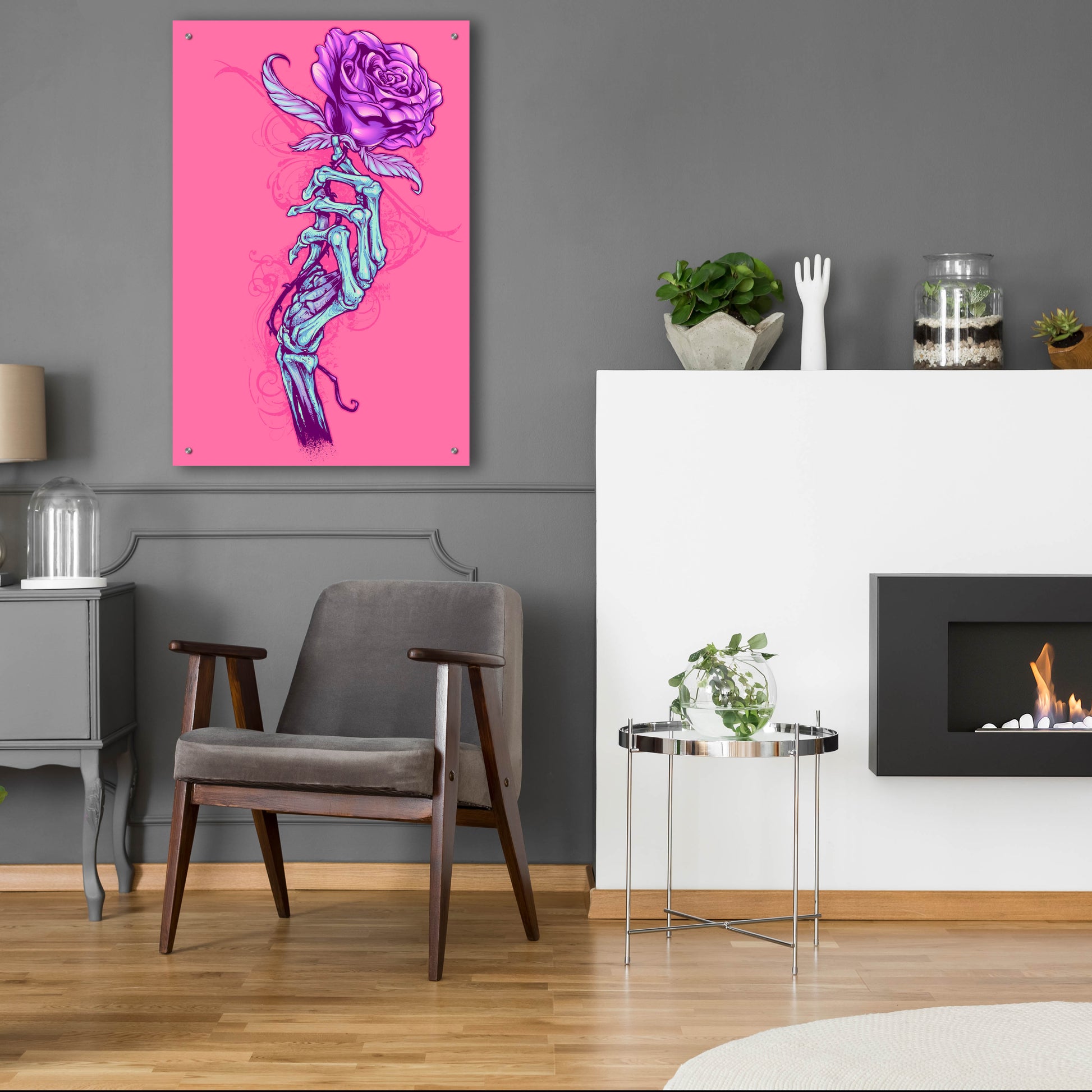 Epic Art 'Skeleton Hand With Rose' by Flyland Designs, Acrylic Glass Wall Art,24x36