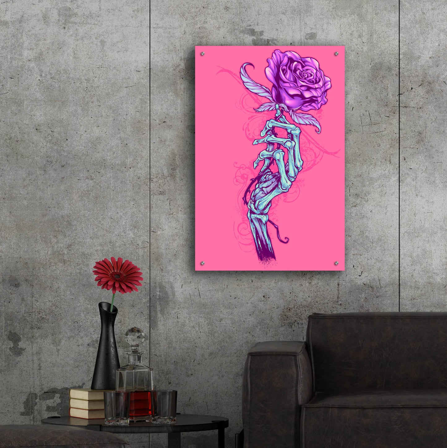 Epic Art 'Skeleton Hand With Rose' by Flyland Designs, Acrylic Glass Wall Art,24x36