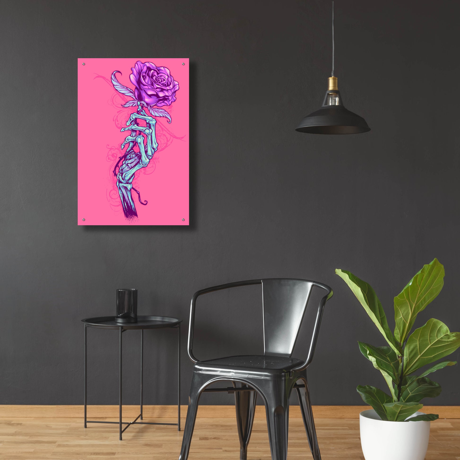 Epic Art 'Skeleton Hand With Rose' by Flyland Designs, Acrylic Glass Wall Art,24x36