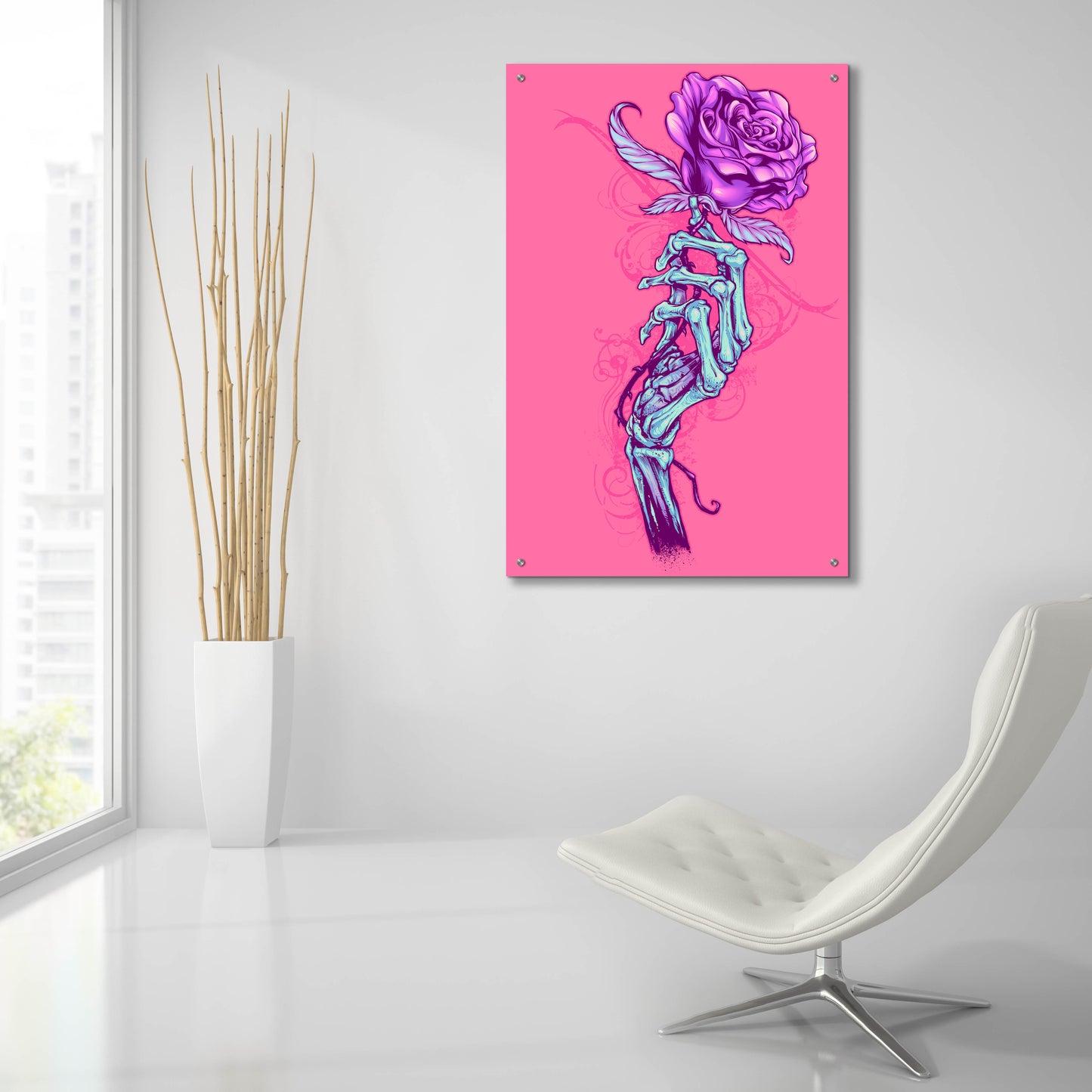 Epic Art 'Skeleton Hand With Rose' by Flyland Designs, Acrylic Glass Wall Art,24x36