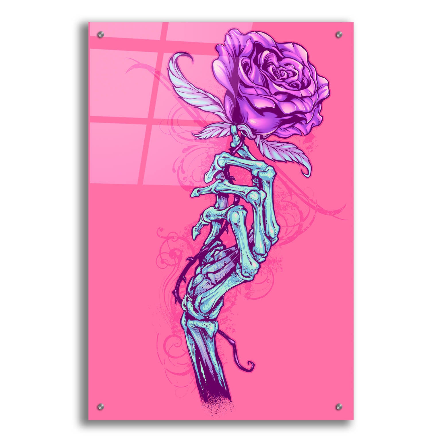 Epic Art 'Skeleton Hand With Rose' by Flyland Designs, Acrylic Glass Wall Art,24x36