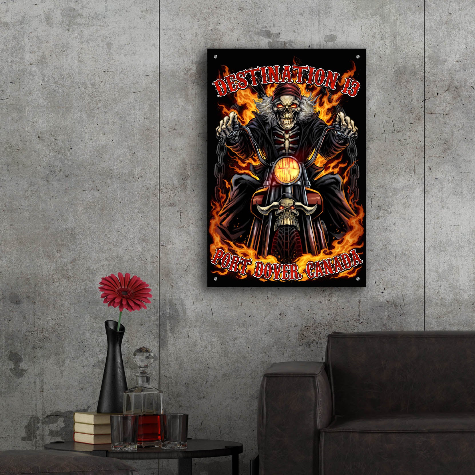 Epic Art 'Skeleton Rider With Text' by Flyland Designs, Acrylic Glass Wall Art,24x36