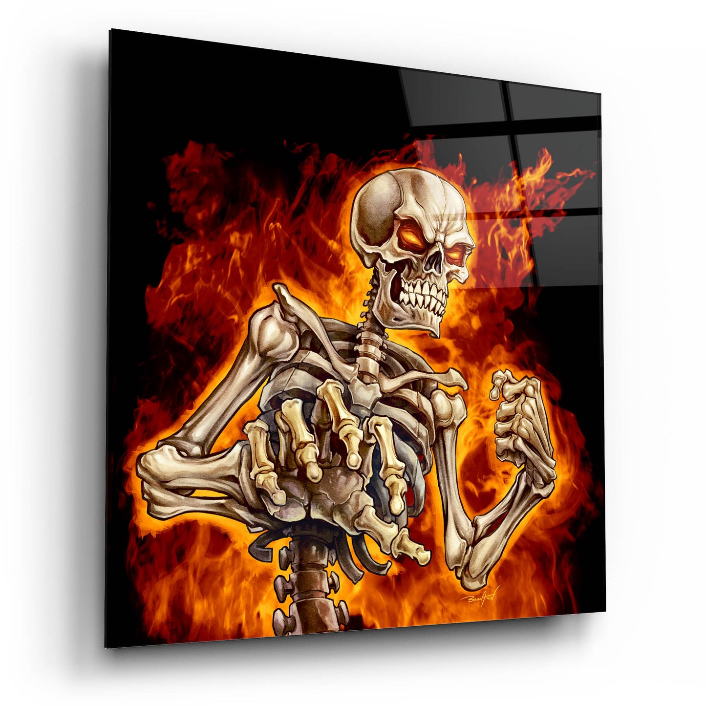 Epic Art 'Skeleton With Fire' by Flyland Designs, Acrylic Glass Wall Art,12x12