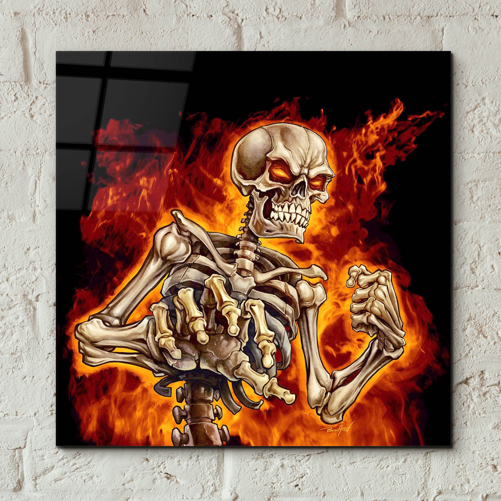 Epic Art 'Skeleton With Fire' by Flyland Designs, Acrylic Glass Wall Art,12x12