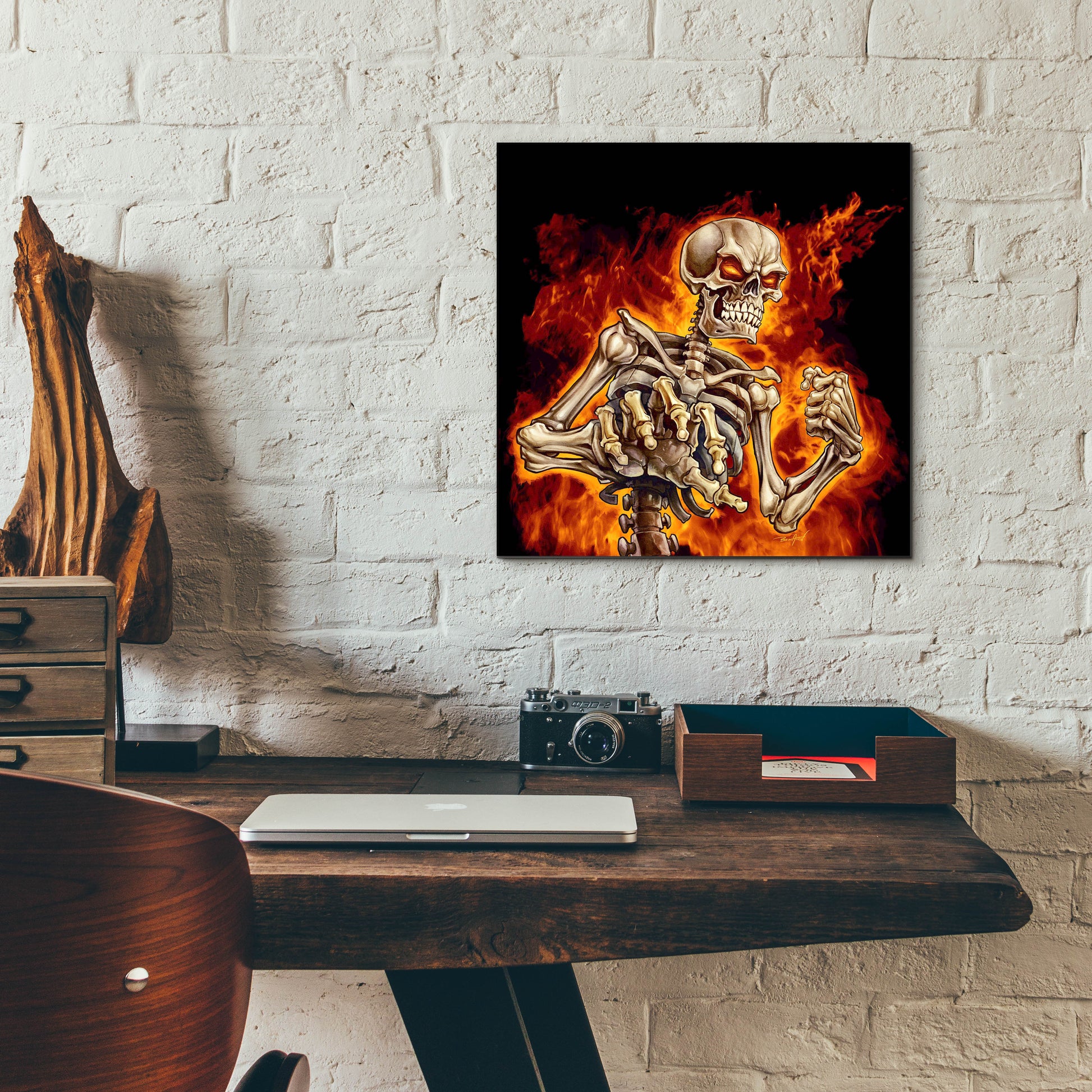 Epic Art 'Skeleton With Fire' by Flyland Designs, Acrylic Glass Wall Art,12x12