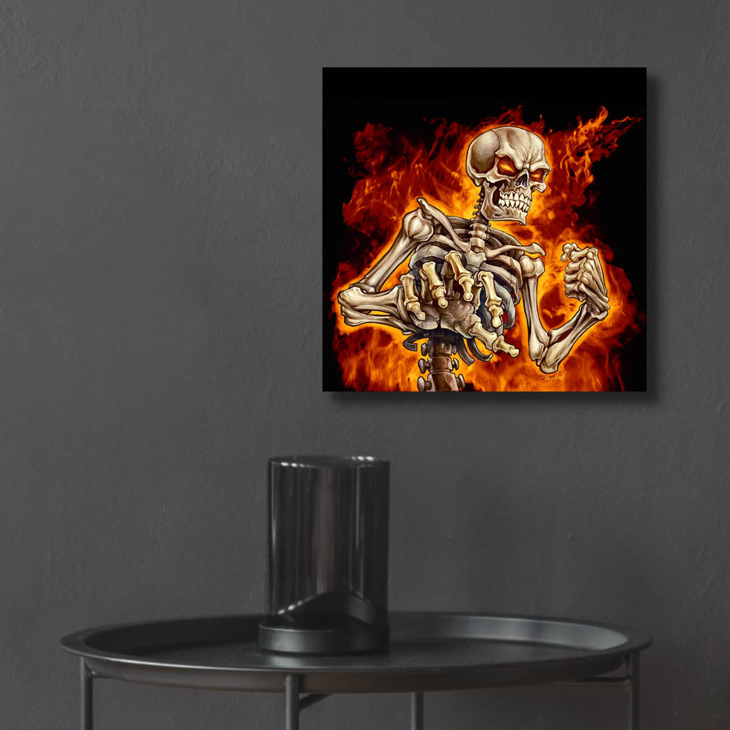 Epic Art 'Skeleton With Fire' by Flyland Designs, Acrylic Glass Wall Art,12x12