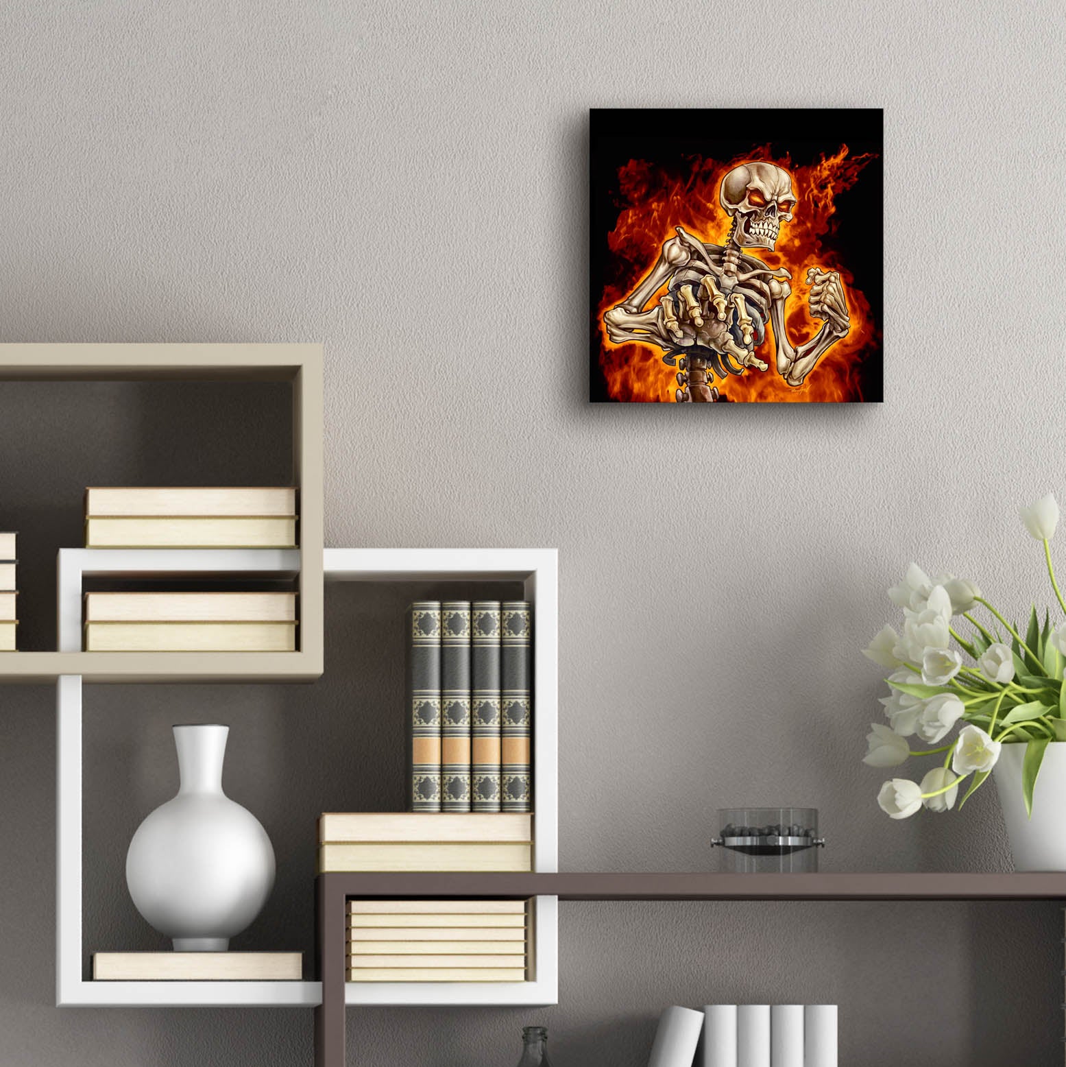 Epic Art 'Skeleton With Fire' by Flyland Designs, Acrylic Glass Wall Art,12x12