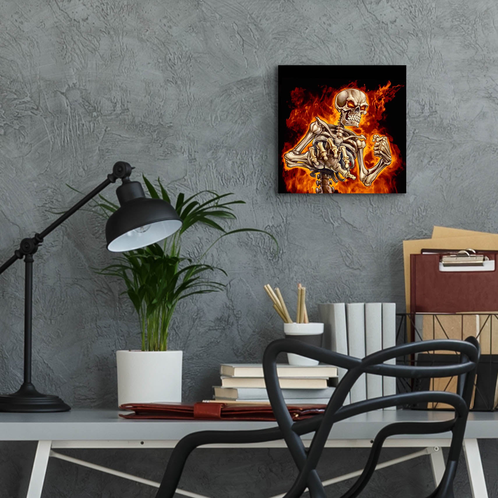 Epic Art 'Skeleton With Fire' by Flyland Designs, Acrylic Glass Wall Art,12x12