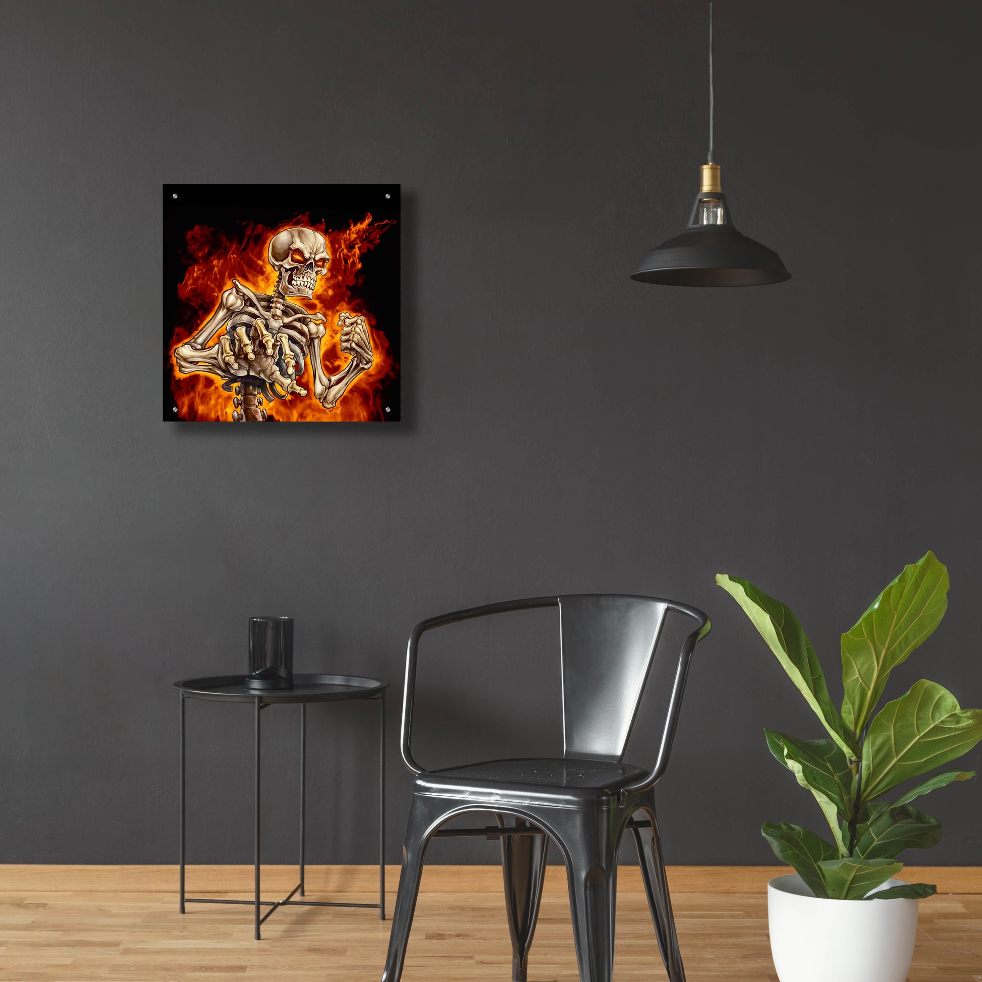 Epic Art 'Skeleton With Fire' by Flyland Designs, Acrylic Glass Wall Art,24x24