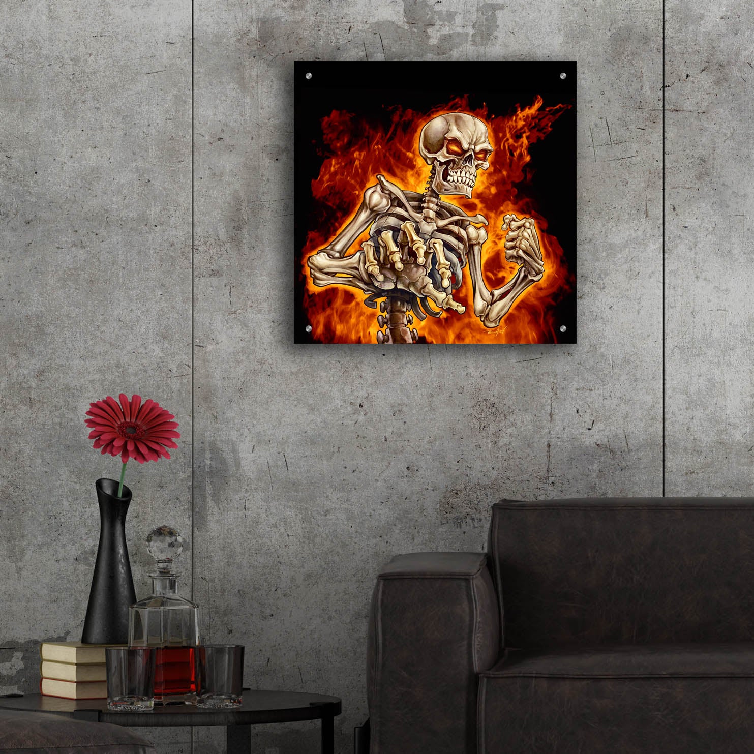 Epic Art 'Skeleton With Fire' by Flyland Designs, Acrylic Glass Wall Art,24x24