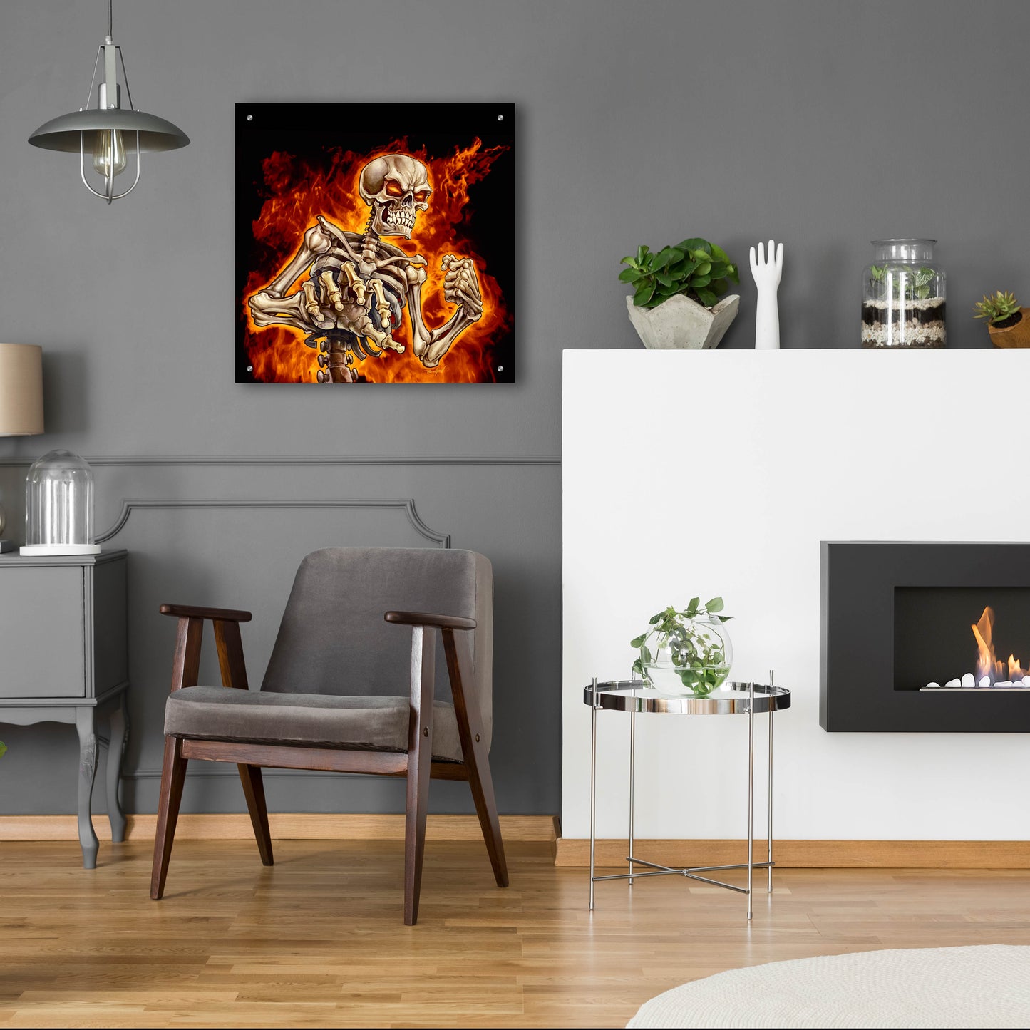 Epic Art 'Skeleton With Fire' by Flyland Designs, Acrylic Glass Wall Art,24x24