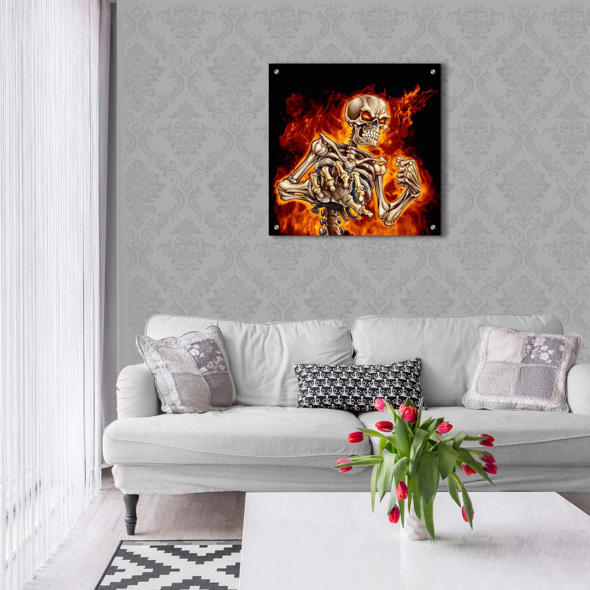 Epic Art 'Skeleton With Fire' by Flyland Designs, Acrylic Glass Wall Art,24x24