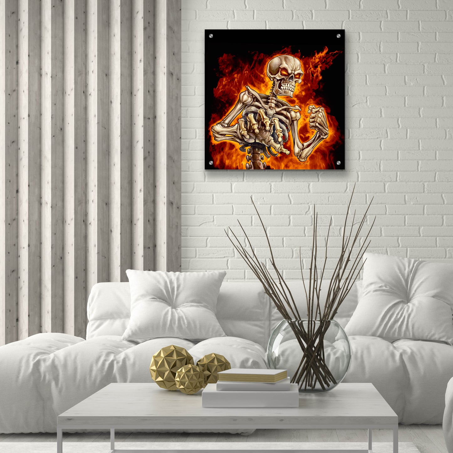 Epic Art 'Skeleton With Fire' by Flyland Designs, Acrylic Glass Wall Art,24x24