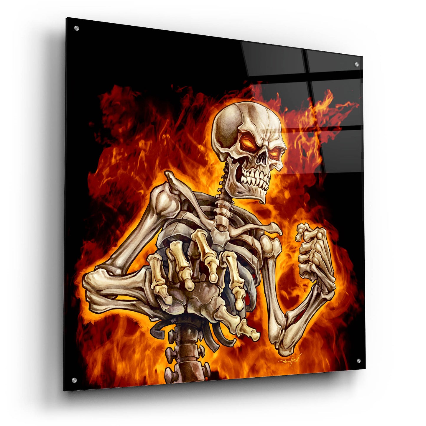 Epic Art 'Skeleton With Fire' by Flyland Designs, Acrylic Glass Wall Art,36x36