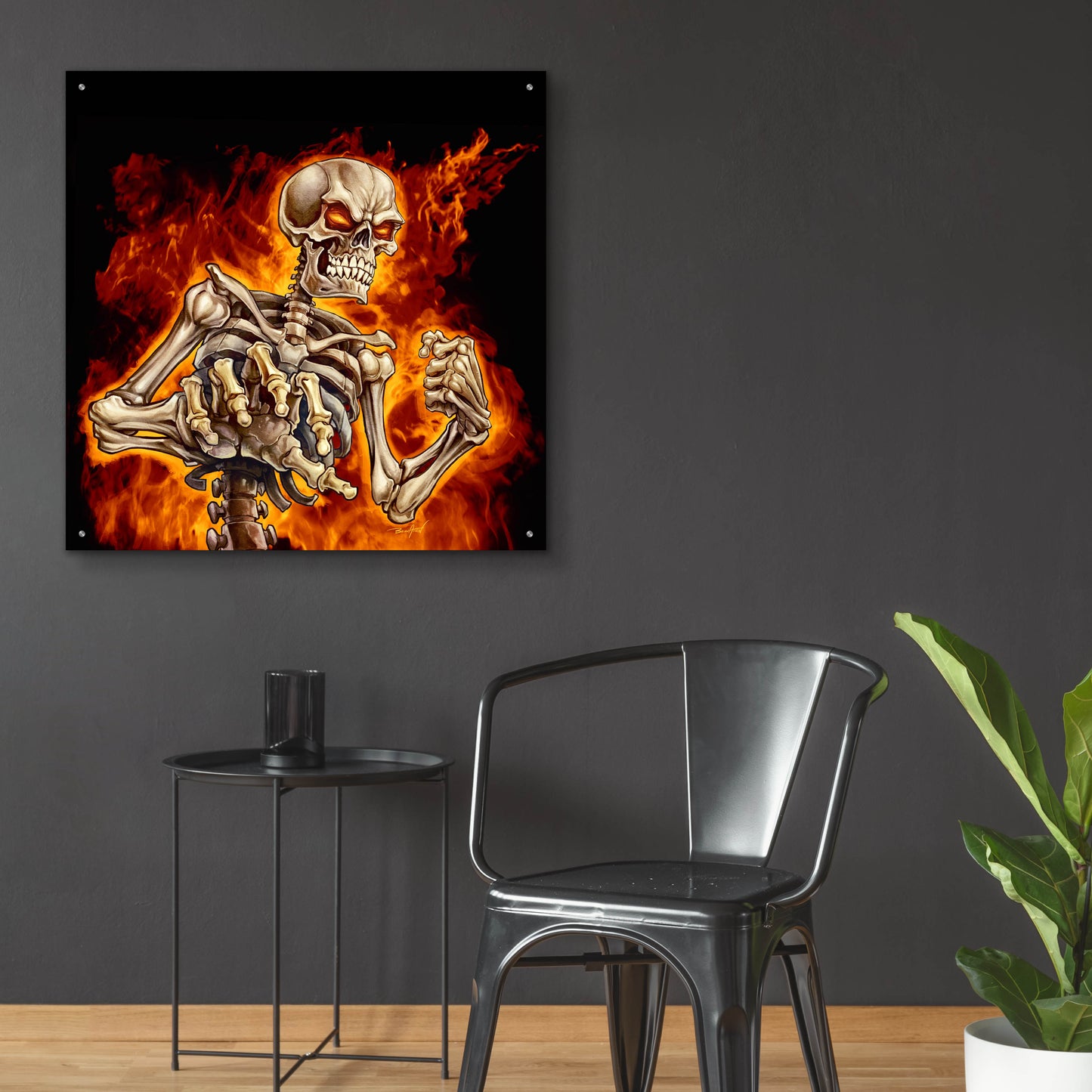 Epic Art 'Skeleton With Fire' by Flyland Designs, Acrylic Glass Wall Art,36x36