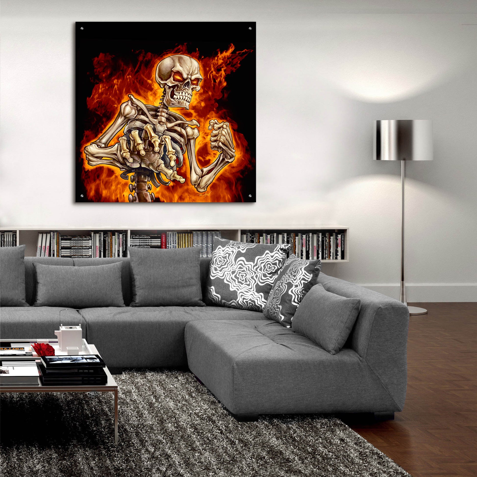 Epic Art 'Skeleton With Fire' by Flyland Designs, Acrylic Glass Wall Art,36x36