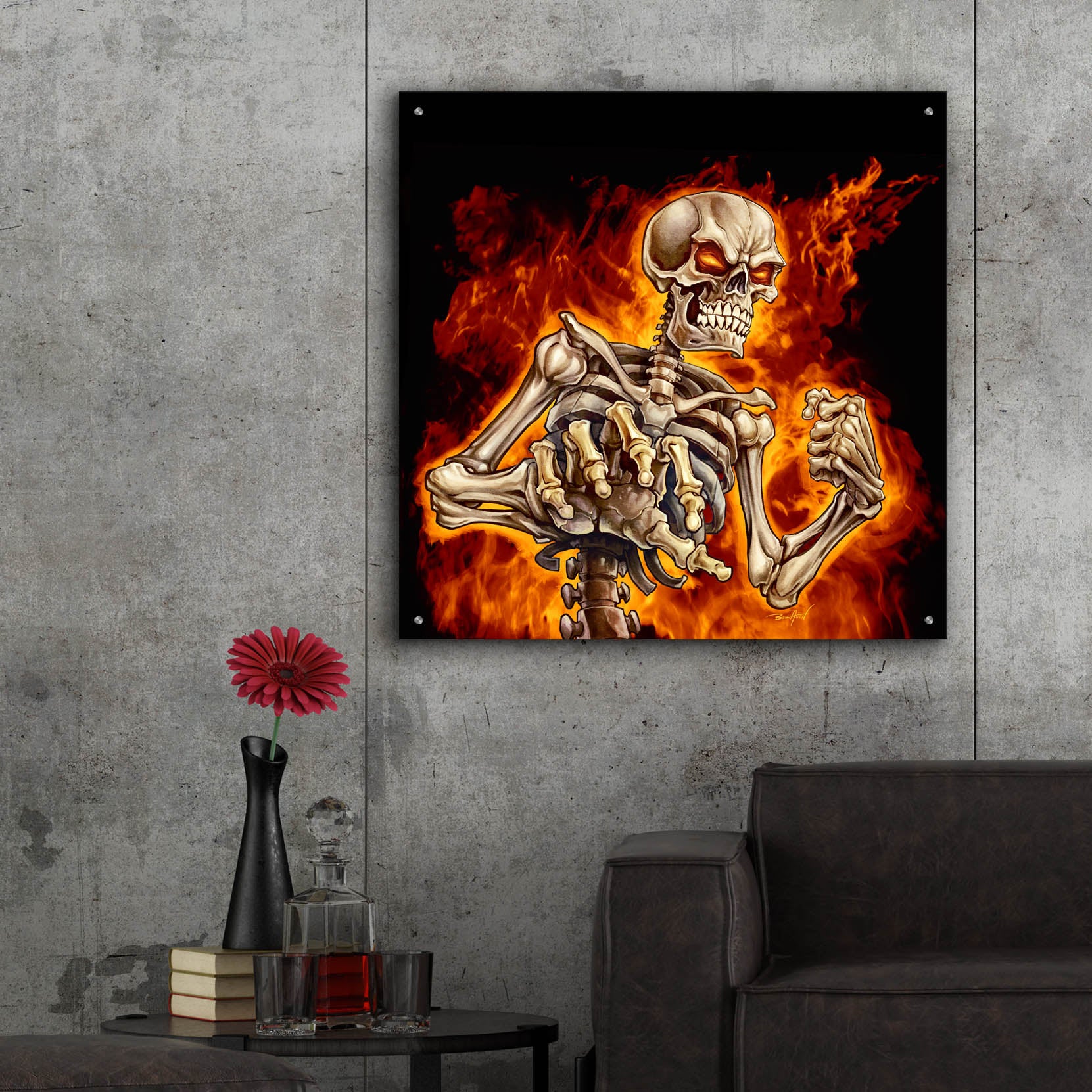 Epic Art 'Skeleton With Fire' by Flyland Designs, Acrylic Glass Wall Art,36x36