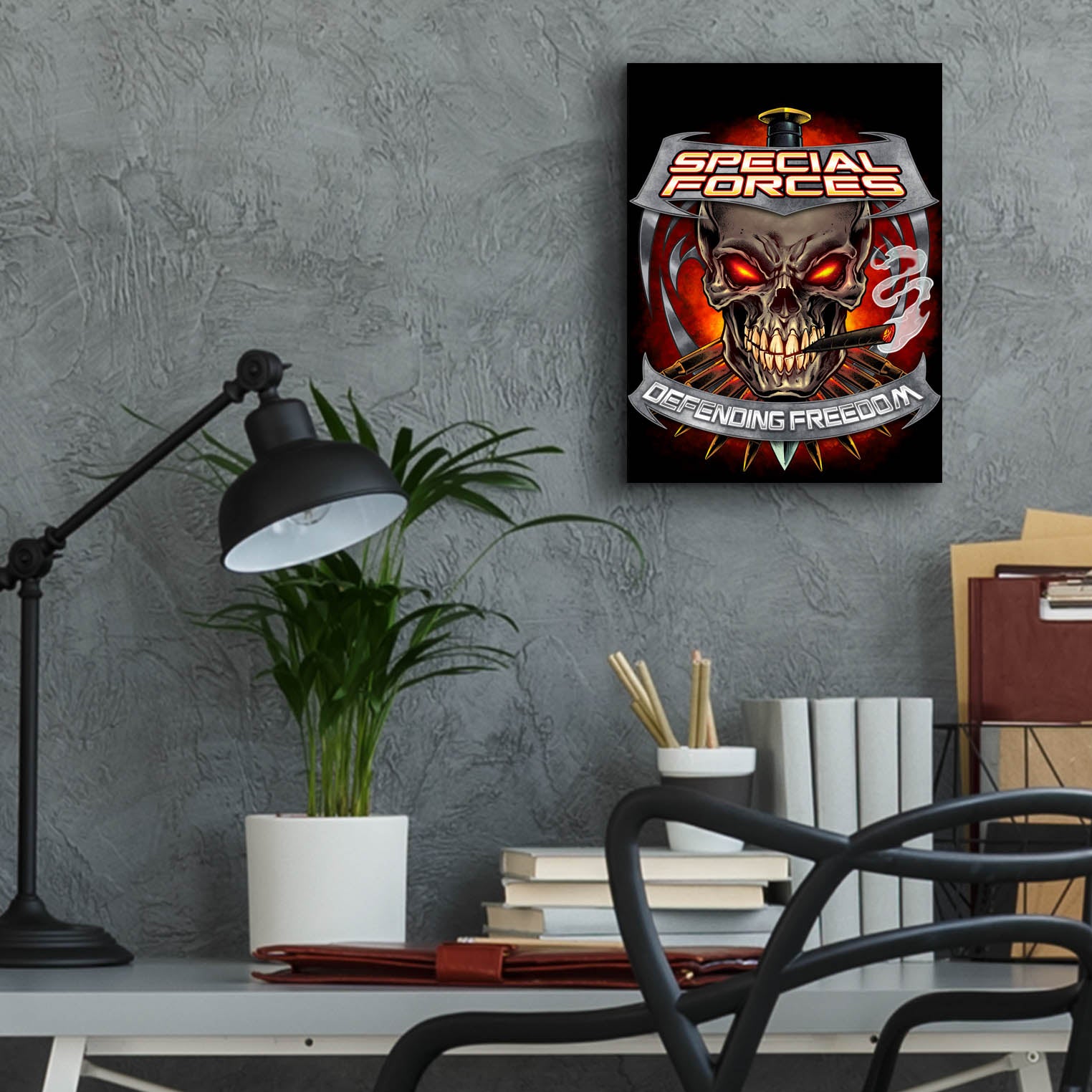 Epic Art 'Skull And Bullets Crest' by Flyland Designs, Acrylic Glass Wall Art,12x16