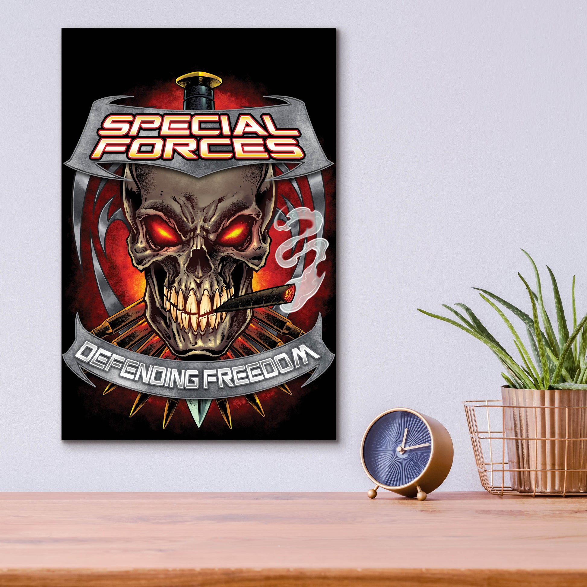 Epic Art 'Skull And Bullets Crest' by Flyland Designs, Acrylic Glass Wall Art,12x16