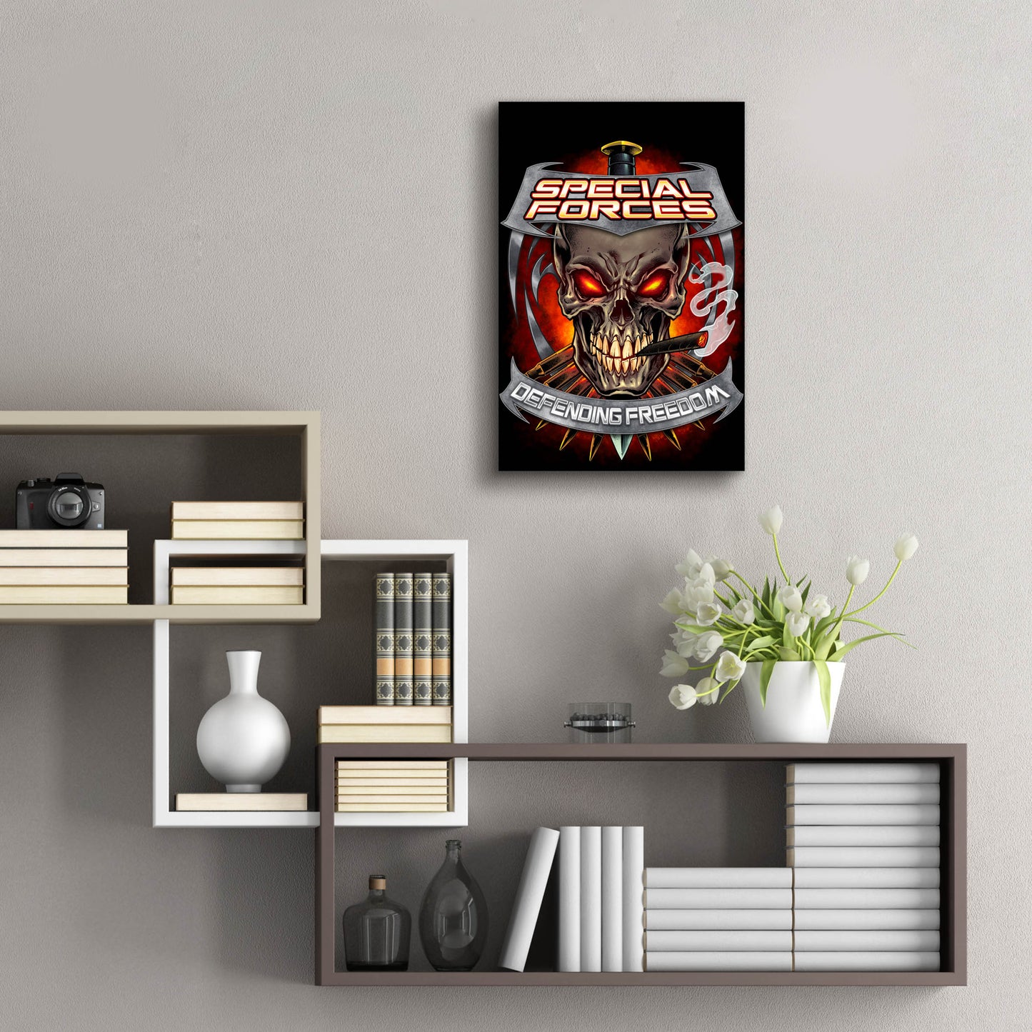 Epic Art 'Skull And Bullets Crest' by Flyland Designs, Acrylic Glass Wall Art,16x24