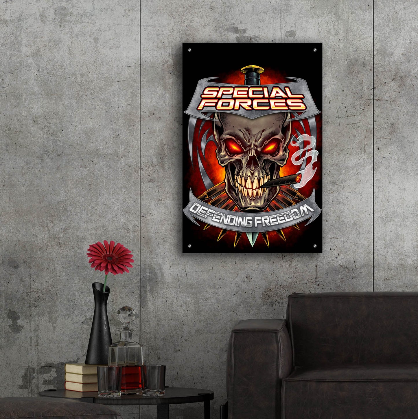 Epic Art 'Skull And Bullets Crest' by Flyland Designs, Acrylic Glass Wall Art,24x36