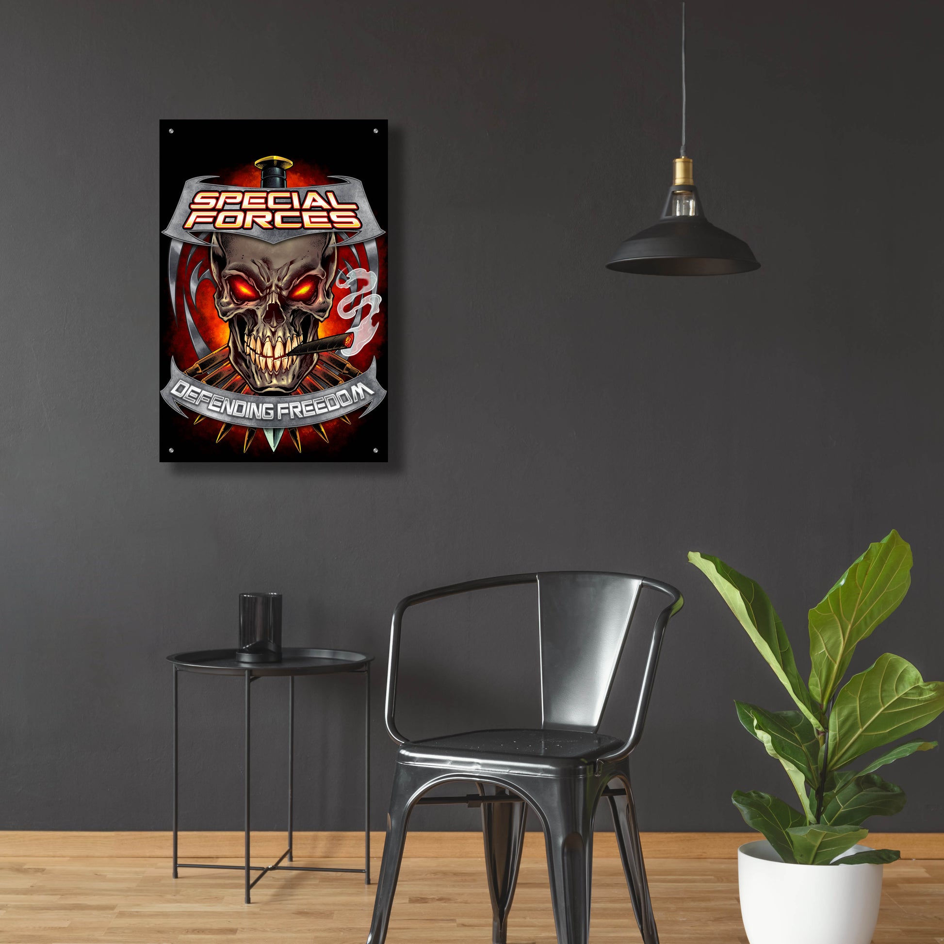 Epic Art 'Skull And Bullets Crest' by Flyland Designs, Acrylic Glass Wall Art,24x36