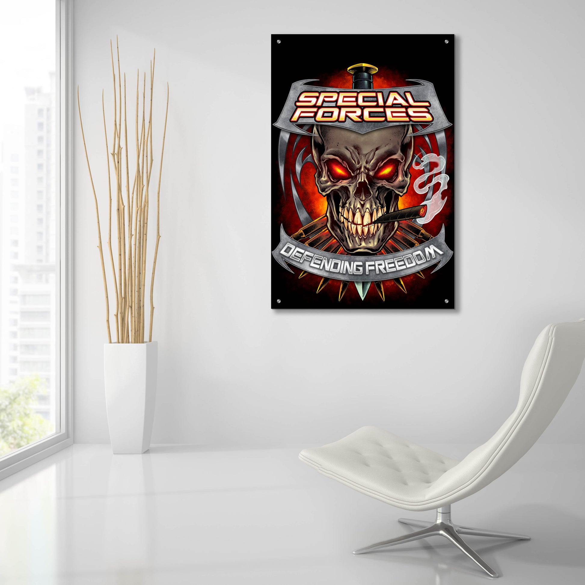 Epic Art 'Skull And Bullets Crest' by Flyland Designs, Acrylic Glass Wall Art,24x36