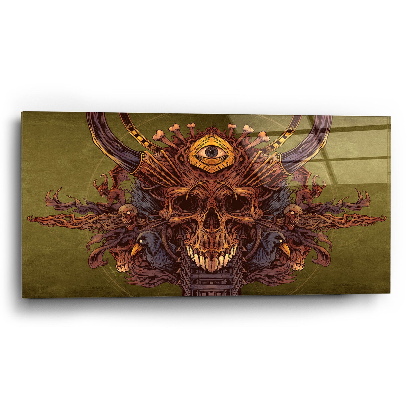 Epic Art 'Skull And Pyramid Eye' by Flyland Designs, Acrylic Glass Wall Art,24x12