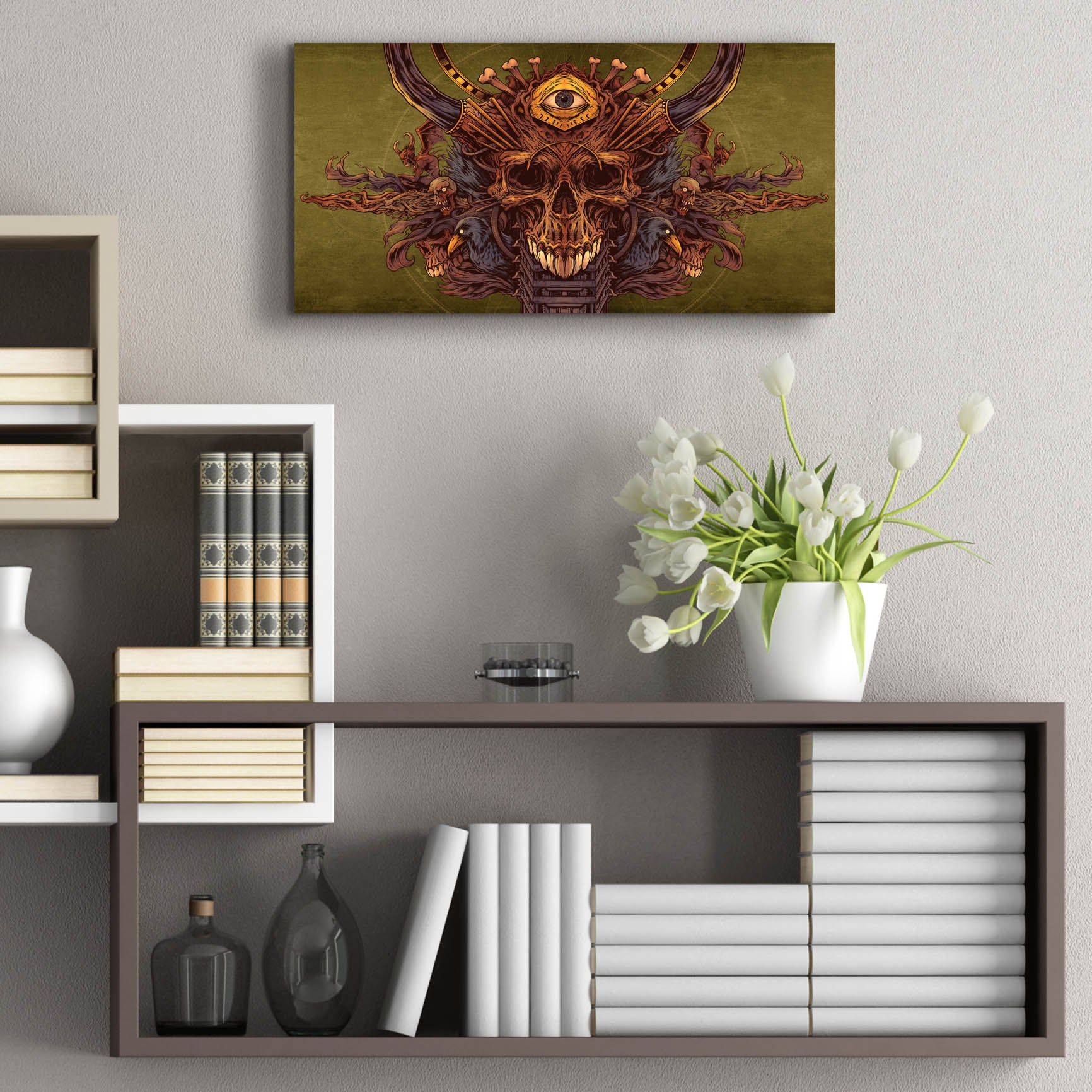 Epic Art 'Skull And Pyramid Eye' by Flyland Designs, Acrylic Glass Wall Art,24x12