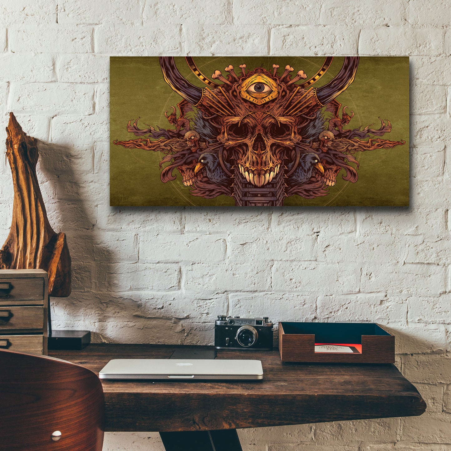 Epic Art 'Skull And Pyramid Eye' by Flyland Designs, Acrylic Glass Wall Art,24x12