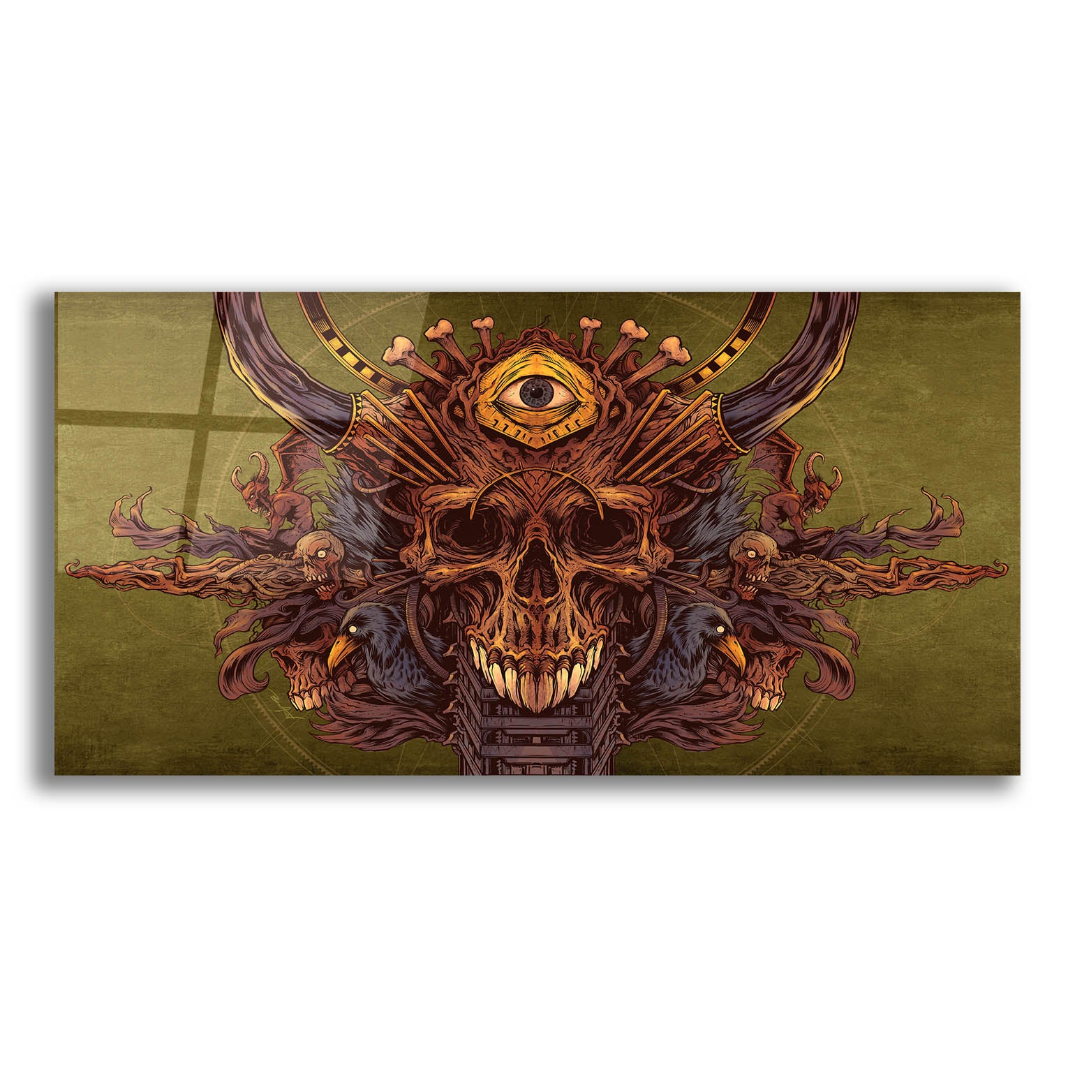 Epic Art 'Skull And Pyramid Eye' by Flyland Designs, Acrylic Glass Wall Art,24x12