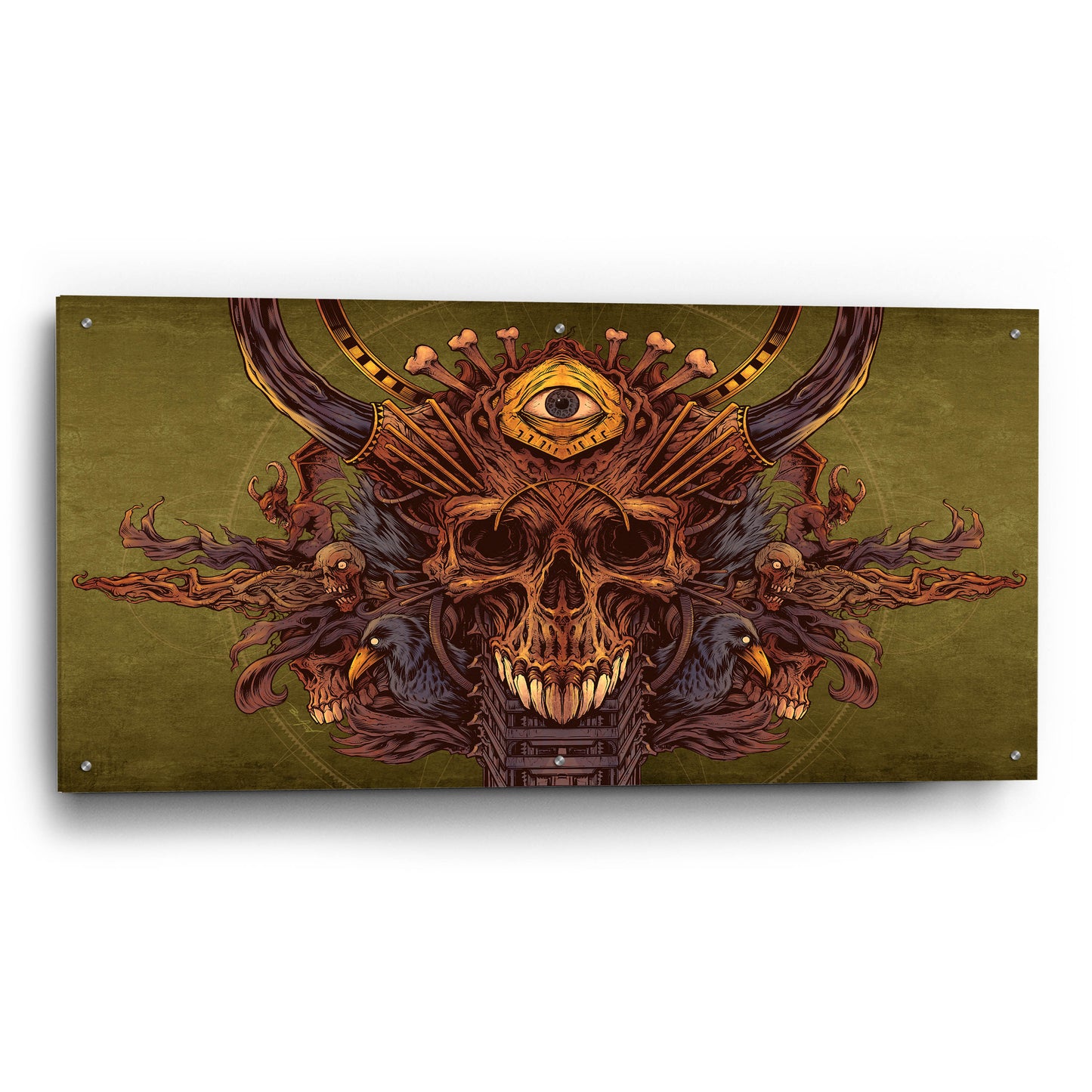 Epic Art 'Skull And Pyramid Eye' by Flyland Designs, Acrylic Glass Wall Art,48x24