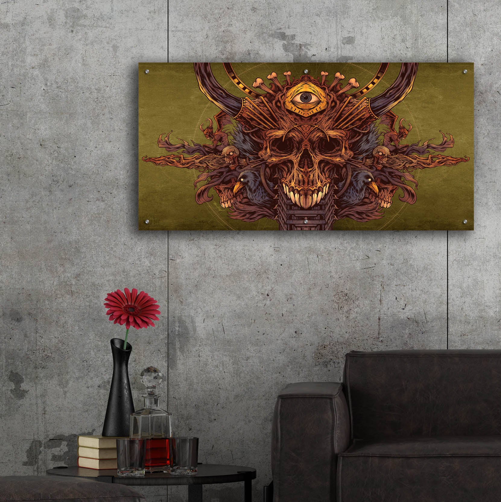 Epic Art 'Skull And Pyramid Eye' by Flyland Designs, Acrylic Glass Wall Art,48x24