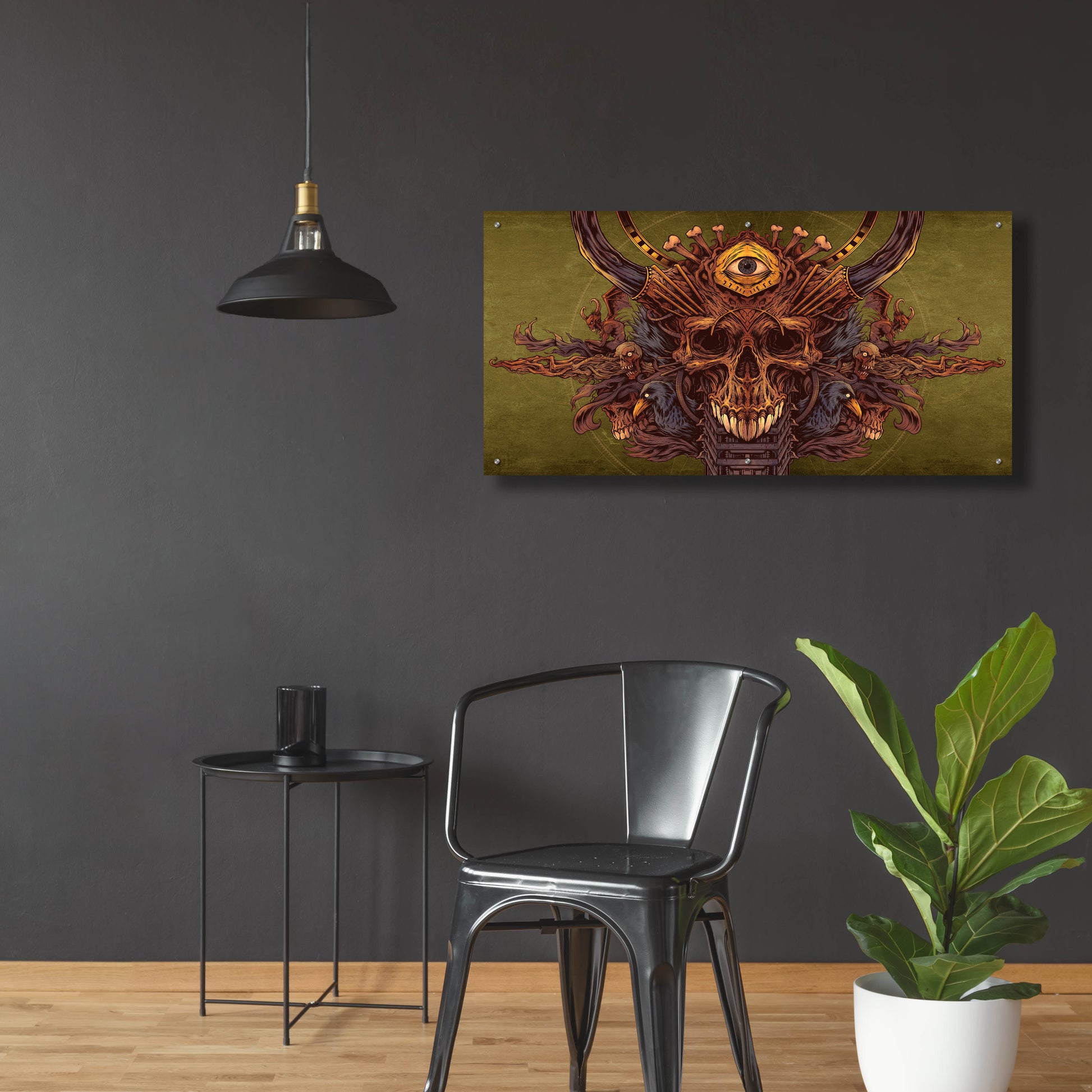 Epic Art 'Skull And Pyramid Eye' by Flyland Designs, Acrylic Glass Wall Art,48x24