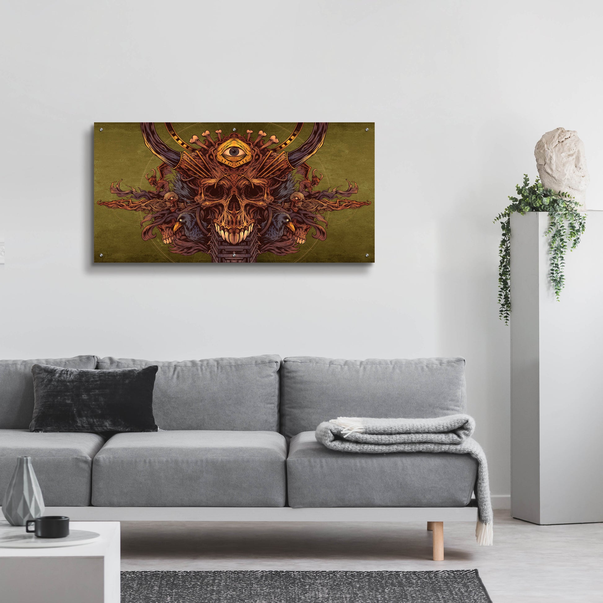 Epic Art 'Skull And Pyramid Eye' by Flyland Designs, Acrylic Glass Wall Art,48x24