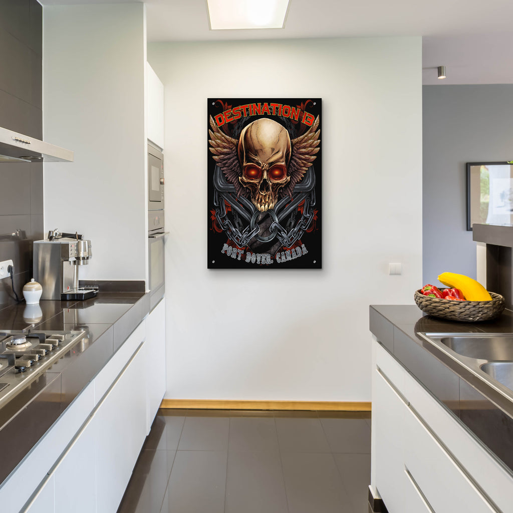 Epic Art 'Skull And Wings With Text' by Flyland Designs, Acrylic Glass Wall Art,24x36